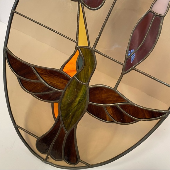 Large Handmade Stained Glass Window Decor Hanging Hummingbird Flower - Picture 7 of 7